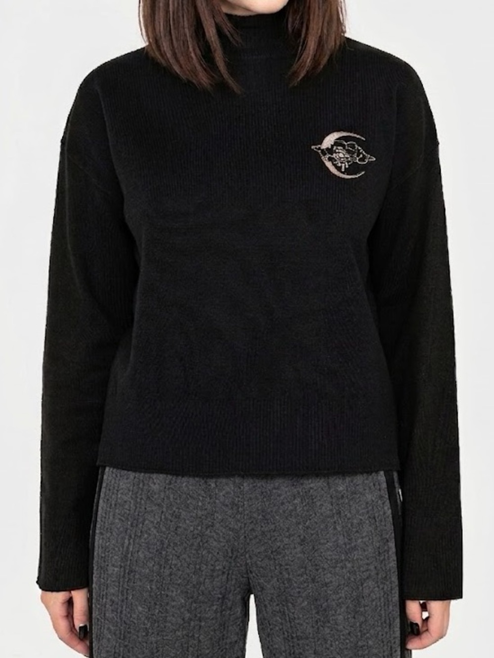 Disturbia Lachrymose Embroidered Mock Neck Sweater Large